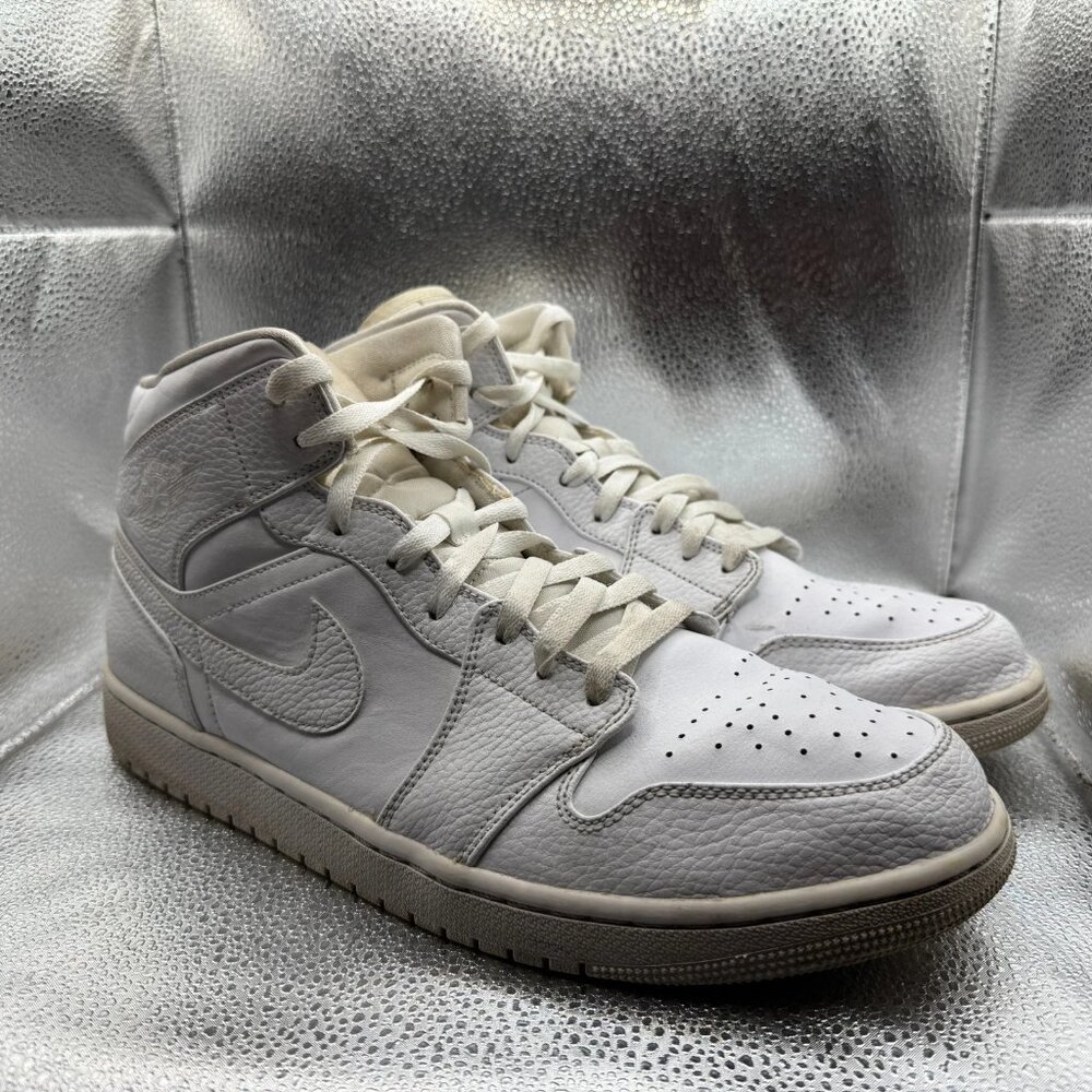 Size 13 Nike Air Jordan 1 Mid Triple White Mens Basketball Shoes 554724-130